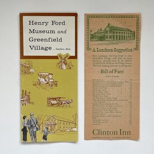 Vintage Henry Ford Museum and Greenfield Village Brochure With Luncheon Menu